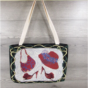 Red Hat Society Paint the Town Red Tapestry Shoulder Tote Bag Lined Made in USA